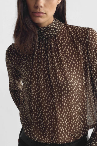 Remie Blouse in Brown/Cream Wild Dots