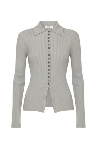 Elongated Rib Cardigan in Light Grey Melange