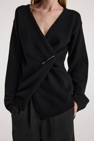 Off-Shoulder Wrap Cardigan in Black