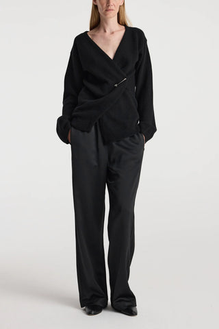 Off-Shoulder Wrap Cardigan in Black