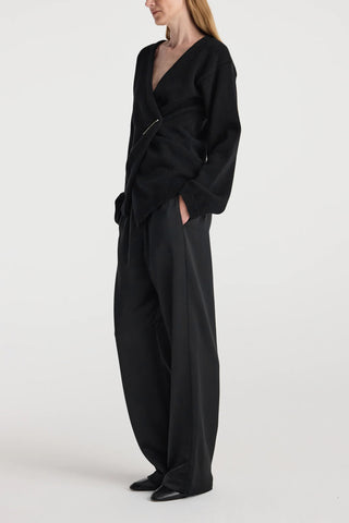 Off-Shoulder Wrap Cardigan in Black