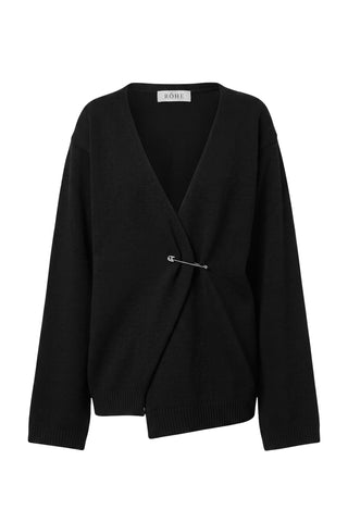 Off-Shoulder Wrap Cardigan in Black