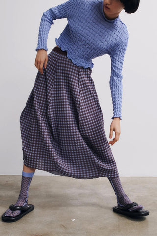 Uovo Skirt in Salvia Blue/Dark Cherry