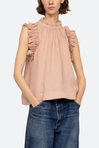 Anise Solid Flutter Sleeve Top in Pink