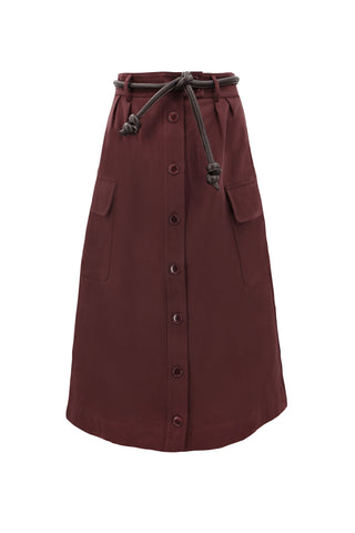 Kerith Solid Belted Skirt in Burgundy