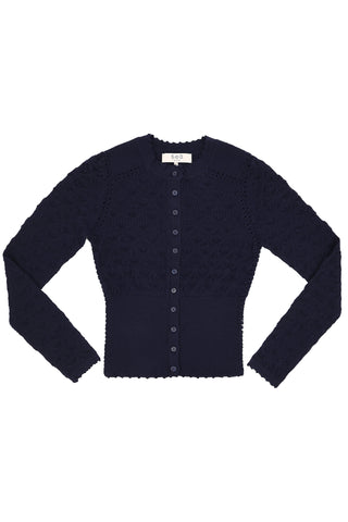Mila Pointelle Long Sleeve Sweater in Navy