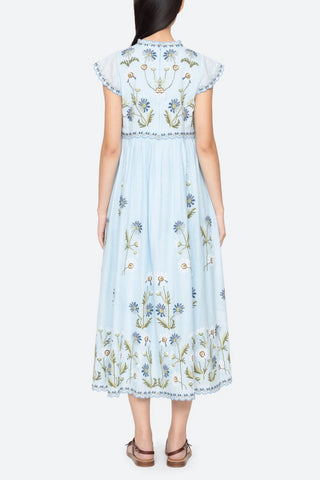 Audra Embroidery Midi Dress in Blue