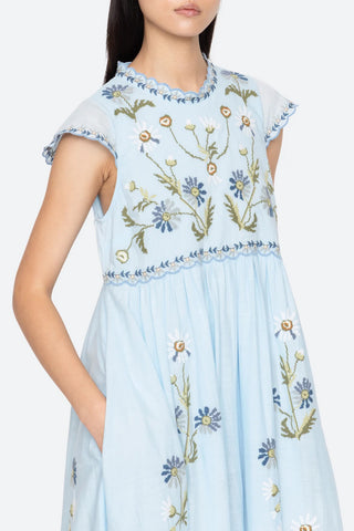 Audra Embroidery Midi Dress in Blue