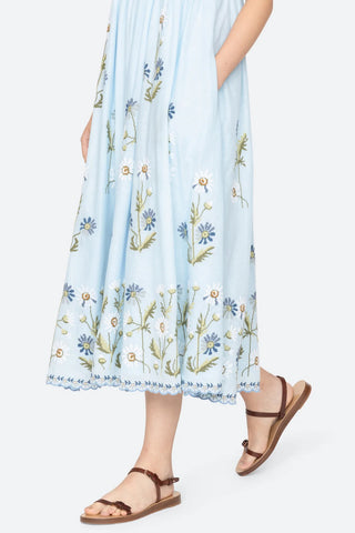 Audra Embroidery Midi Dress in Blue