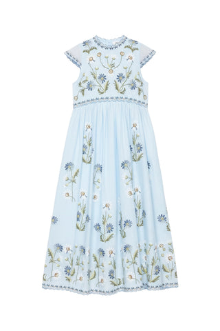 Audra Embroidery Midi Dress in Blue