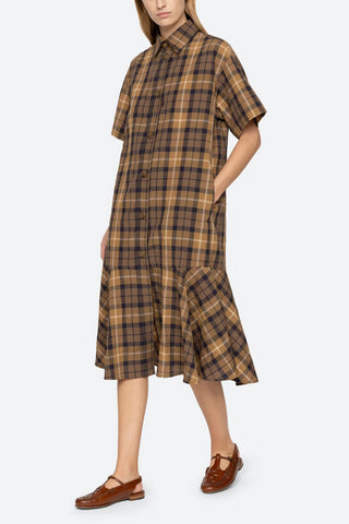 Caja Plaid Midi Dress in Chocolate