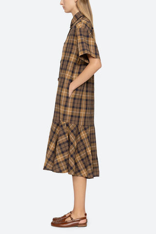 Caja Plaid Midi Dress in Chocolate