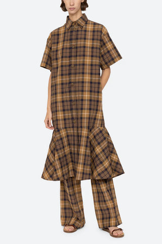 Caja Plaid Midi Dress in Chocolate