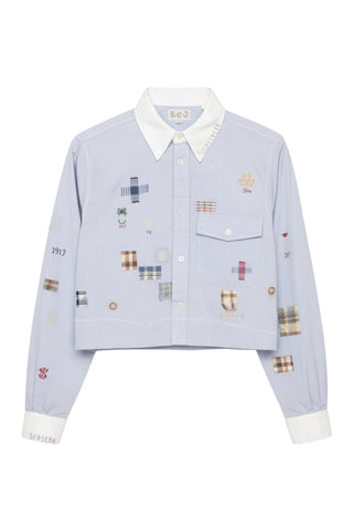 Claira Embroidered Button Down in Blue