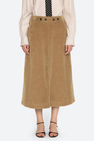Garrett Corduroy Midi Skirt in Khaki