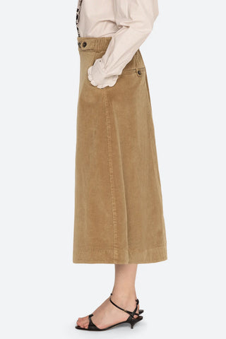 Garrett Corduroy Midi Skirt in Khaki