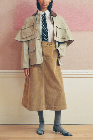 Garrett Corduroy Midi Skirt in Khaki