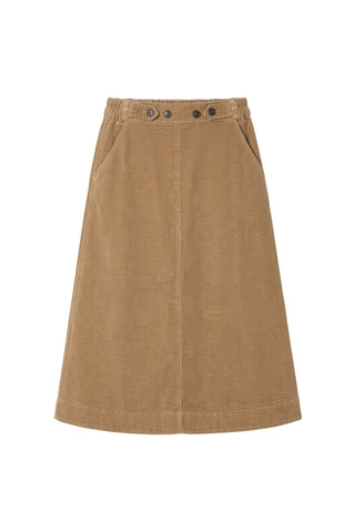 Garrett Corduroy Midi Skirt in Khaki