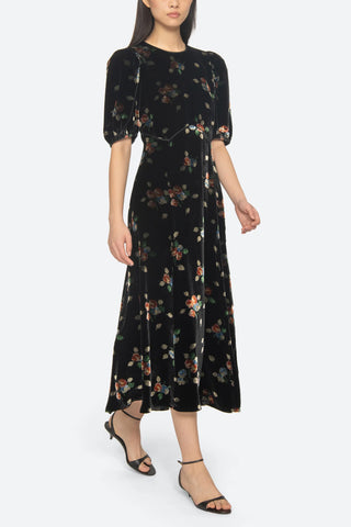 Leda Velvet Midi Dress in Black