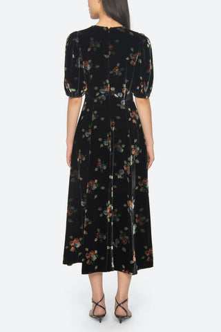 Leda Velvet Midi Dress in Black
