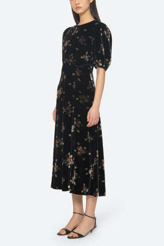 Leda Velvet Midi Dress in Black