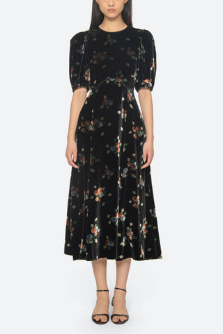 Leda Velvet Midi Dress in Black