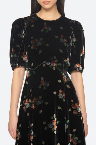 Leda Velvet Midi Dress in Black