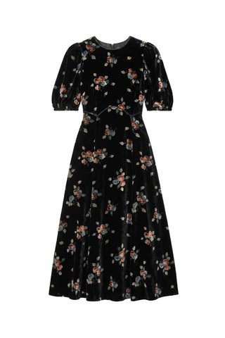 Leda Velvet Midi Dress in Black