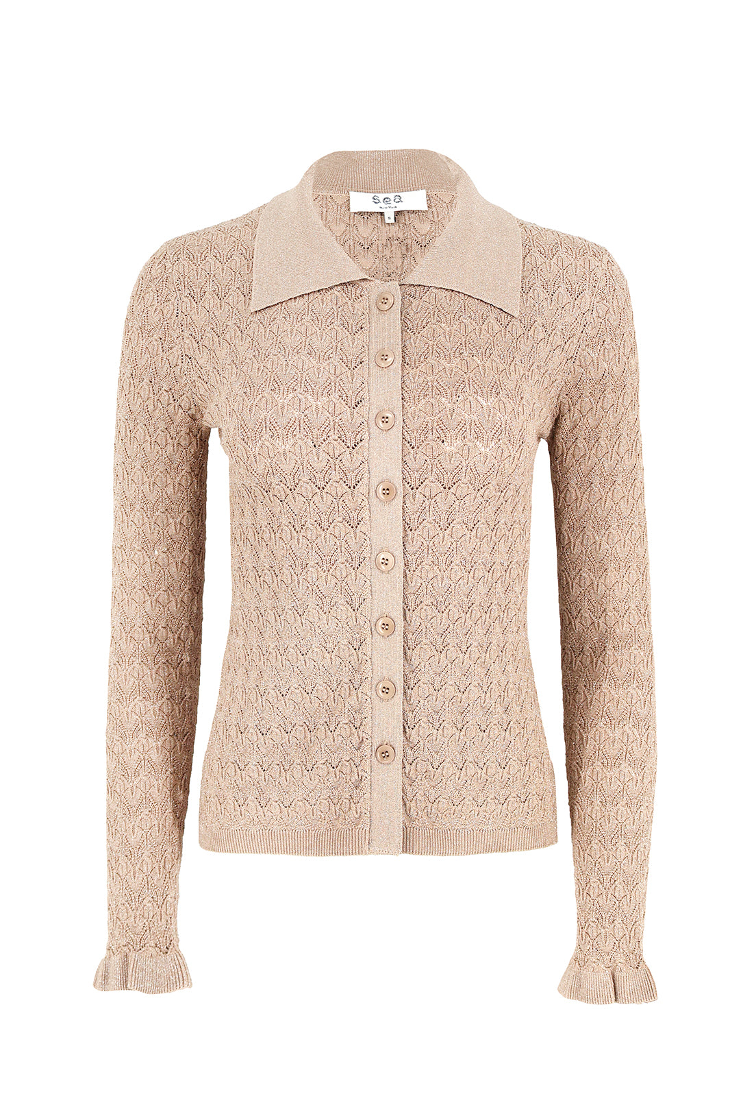 シャツ/ブラウス(長袖/七分) BARNEYS NEW YORK - BORDERS at BALCONY PEARL TOP BEIGE スパインフラワープリント フロントオープン7分袖ブラウス