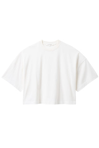 The SLVRLAKE Box Tee in Natural White features a relaxed, oversized silhouette with wide short sleeves and a classic crew neckline for a modern, minimalist aesthetic. This premium cotton cropped t-shirt offers a versatile staple for high-waisted denim styling and effortless everyday wear.