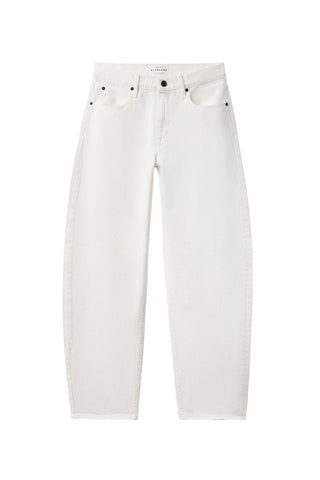The SLVRLAKE Jamie Ankle Curve in White are mid-waist, designer jean featuring a unique curved leg silhouette and a cropped ankle length. Crafted from premium white denim, these stylish trousers offer a contemporary fit with a classic five-pocket construction for a clean, sophisticated look.