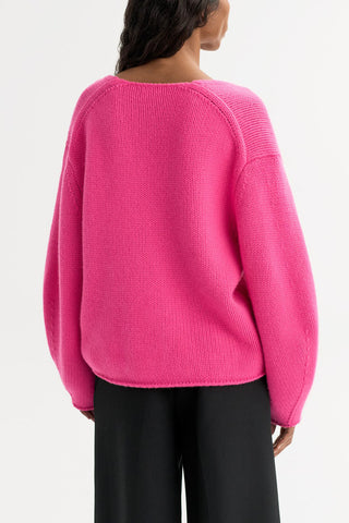 Puff Sleeve V Neck in Fuchsia