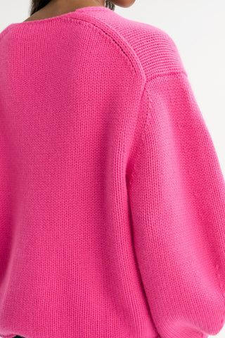 Puff Sleeve V Neck in Fuchsia
