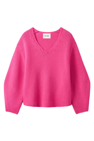 Puff Sleeve V Neck in Fuchsia