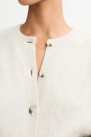 Brushed Short Sleeve Cardigan in Chalk