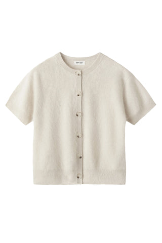 Brushed Short Sleeve Cardigan in Chalk