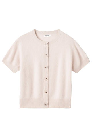 Brushed Short Sleeve Cardigan in Powder