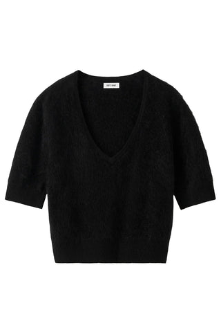 Brushed V Neck T-Shirt in Black