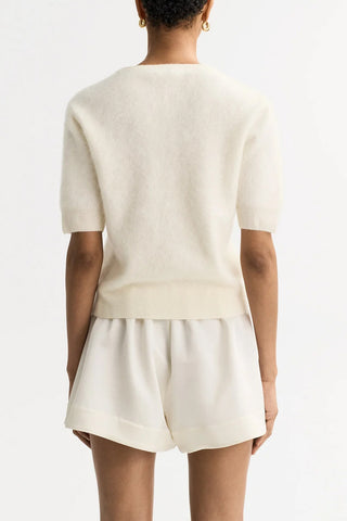 Brushed V Neck T-Shirt in Feather White