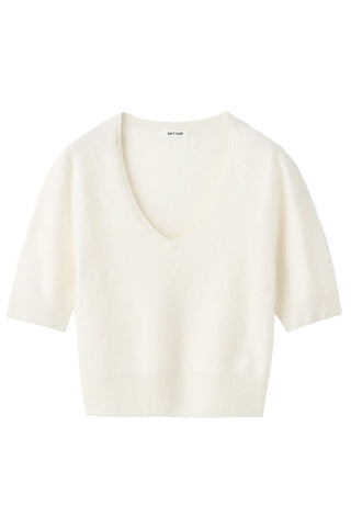 Brushed V Neck T-Shirt in Feather White