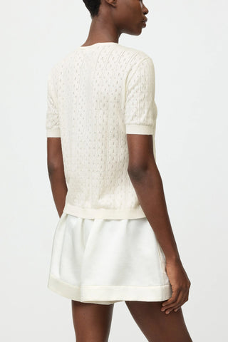 Pointelle Short Sleeve Cardigan in Feather White