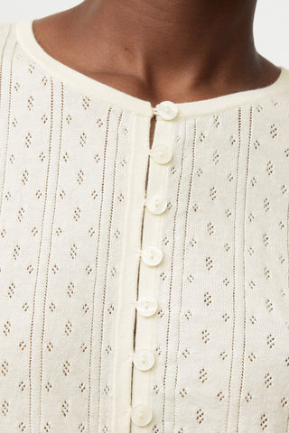 Pointelle Short Sleeve Cardigan in Feather White