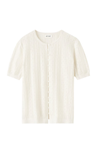 Pointelle Short Sleeve Cardigan in Feather White