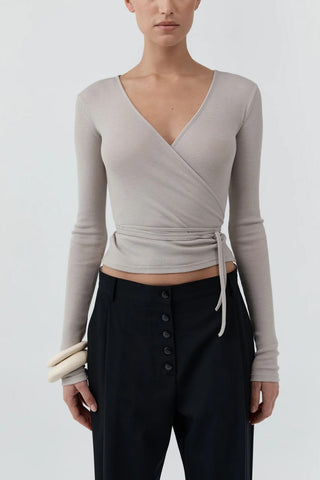 Baby Wool Wrap Top in Soft Ash