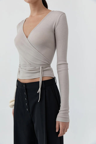 Baby Wool Wrap Top in Soft Ash