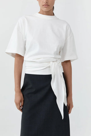Cotton Jersey Split Back Tee in White