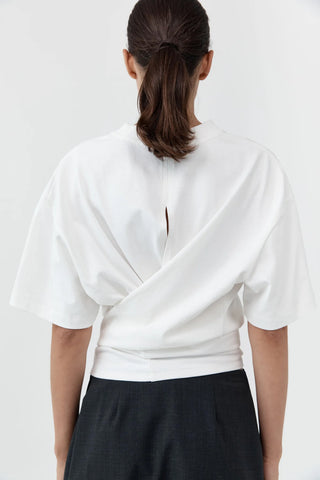 Cotton Jersey Split Back Tee in White
