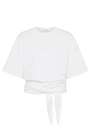 Cotton Jersey Split Back Tee in White