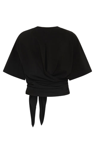 Cotton Jersey Split Back Tee in Black