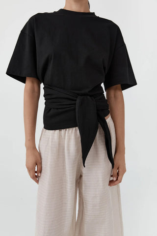 Cotton Jersey Split Back Tee in Black